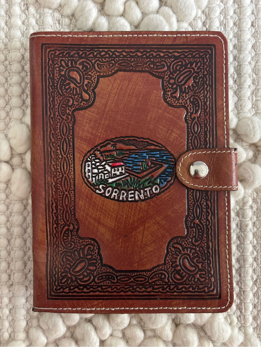 Vintage hand-tooled brown Leather Sorrento Italy Journal notebook cover